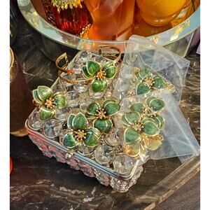 COSTUME 5-Piece Emerald Garden Jewelry Set - Gold Tone and Green Enamel